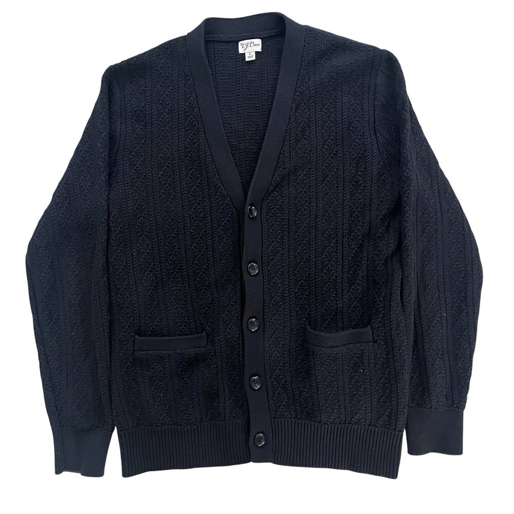 Share J.Crew Men's Heritage Cotton Pointelle Stitch Cardigan Sweater Black Size